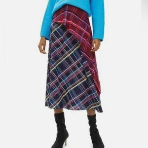 Topshop Navy Pink Red and Black Peplum Skirt With Thigh Slit Size 8